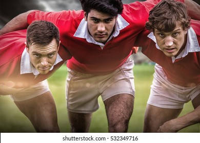 3D Rugby stadium against rugby players ready to play - Powered by Shutterstock