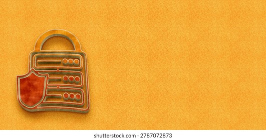 3D silver server rack icon enclosed in a padlock with cyber security shield