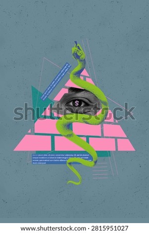 3d sketch image vertical collage of eyeball stare freemason snake animal reptile ophthalmology third esoteric vision concept.