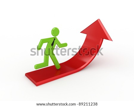 3d small person running on a red arrow.Isolated on white background.3d rendered.