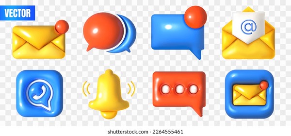 3d social media icons, online communication, digital marketing symbols, speech bubble, notification call, icon vector set
Elements for network sites, applications - Shutterstock ID 2264555461