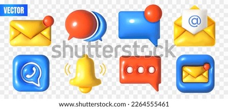 3d social media icons, online communication, digital marketing symbols, speech bubble, notification call, icon vector set
Elements for network sites, applications