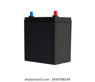 3D solid black car battery with white background