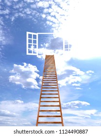  3d stair at window for sky heaven - Shutterstock ID 1124490887
