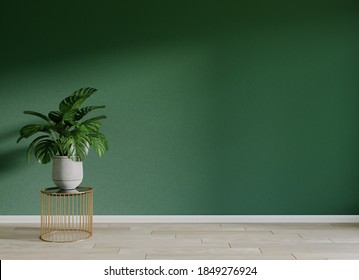 
3d visualization, interior with a green wall and a tropical flower