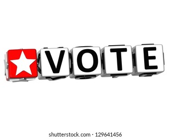 3D Vote Button Click Here Block Text Over White Background