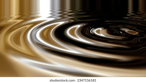 3D wallpaper of liquid ripples or silver shiny circular lines with a metallic reflection on the surface. Texture, effect and artistic pattern of movement in a chrome pool with glowing zen water - Powered by Shutterstock