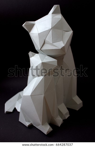 3d White Paper Cat Kitten On Stock Photo Edit Now 664287037