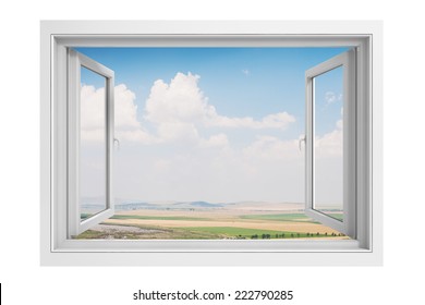 3d window frame with beautiful blue sky background