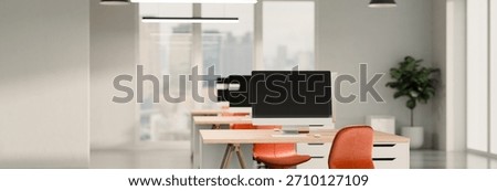 3D workspace with computer table and chair in office workplace.