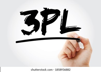 3PL Third-party logistics - organization's use of third-party businesses to outsource elements of its distribution, warehousing, and fulfillment services, acronym text with marker