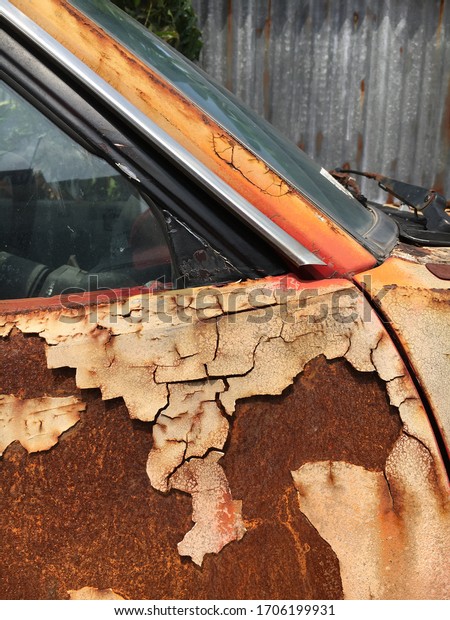 3Rusted steel in old car\
on background