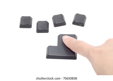 4 Black computer button with finger press enter button isolated on white