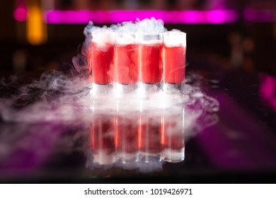 4 Cherry Kamikaze Shot Cocktail With Smoke