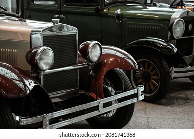 4 June 2019, Moscow, Russia: Headlights and grill of american car Studebaker Erskine 50 Sedan 1927. Classical retro cars of 1920s.