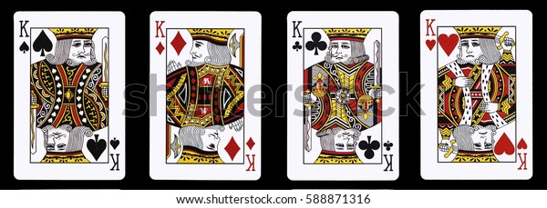 4 Kings\
in a row - Playing Cards, Isolated on\
black