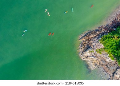 4 May 2022 The Rowers On Canoe Floating To Shore At Sai Kung