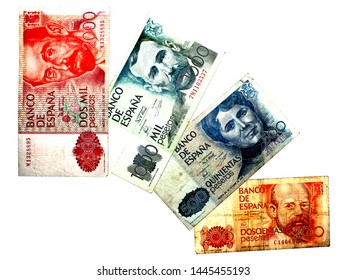 4 Old Spanish Peseta Banknotes Circa 1980. 200, 500, 1000 And 2000.