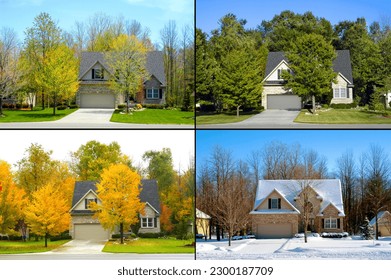 4 season image of residential home house - Shutterstock ID 2300187709