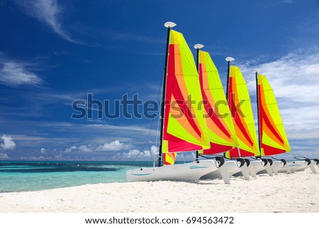 4 windsurfs on the beach