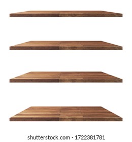 4 Wood shelves table isolated on white background and display montage for product. - Shutterstock ID 1722381781