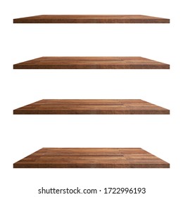 4 Wood shelves table isolated on white background and display montage for product. - Shutterstock ID 1722996193