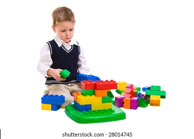  4 Years Old Boy Playing With Building Blocks