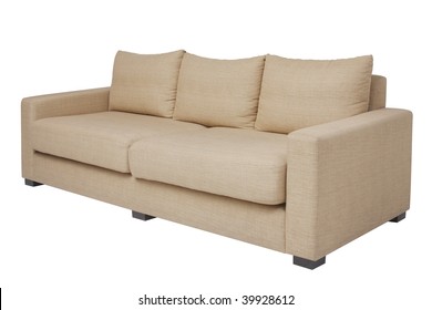 40 Degree Side View Beige Couch On White.
