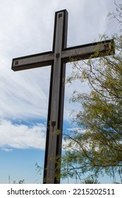 40 Foot Tall Wood And Iron Cross In West Texas Desert