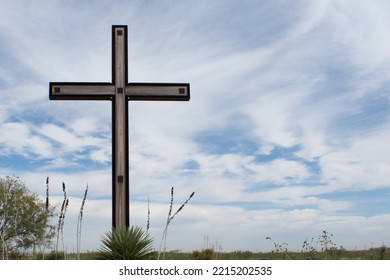 40 Foot Tall Wood And Iron Cross In West Texas Desert