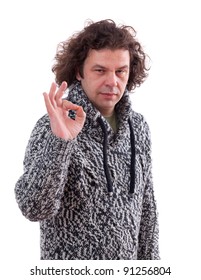 40 Year Old Man Man Doing The Ok Sign Over White Background