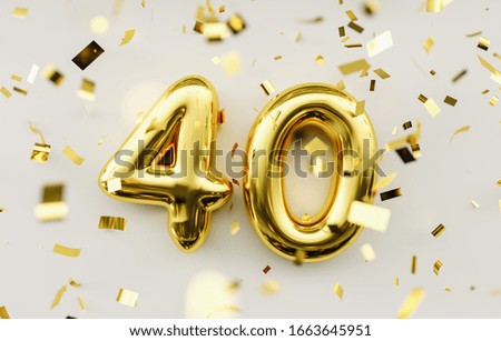 40 years old. Gold balloons number 40th anniversary, happy birthday congratulations