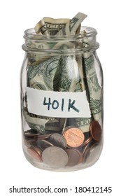 401K Savings Jar On White Background