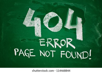 404 error, page not found - message handwritten with chalk on a green school board