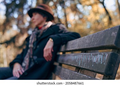 40's Old Elegant Lady Walking In The October Park