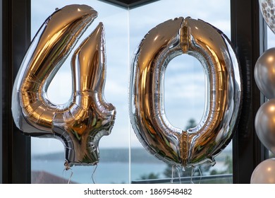 40th Birthday Balloons, Silver,  On Balcony