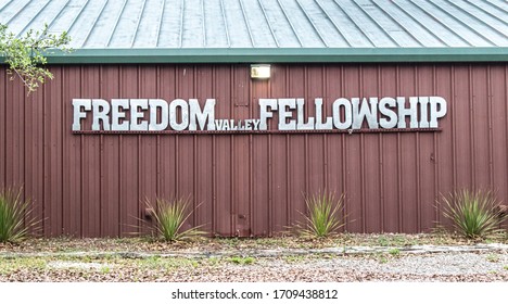 4-1-2020 - Wimberley, TX - Picture Of A Sign, On A Building For The Young Adult Ministry Of A Church. 