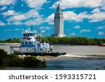 4/29, 2019, BATON ROUGE, LA, USA -  Baton Rouge, Louisiana Skyline and State Capitol on Mississippi River