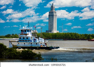 4/29, 2019, BATON ROUGE, LA, USA -  Baton Rouge, Louisiana Skyline and State Capitol on Mississippi River
