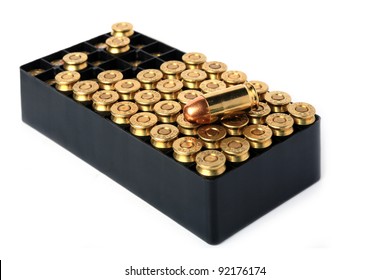 .45 ammo in box isolated.