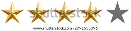 45 gold stars ranking level sign board gold star metal platting isolated on white background. This has clipping path.  