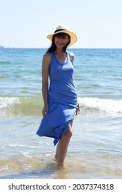 45 Years Old Russian Woman Laughing And Standing In Japanese Sea