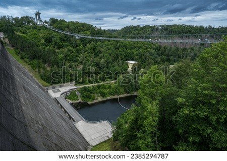 The 458 meters long suspension bridge Titan-RT at Rappbode Dam