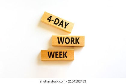 4-day Work Week Symbol. Concept Words 4-day Work Week On Wooden Blocks On Beautiful White Table, White Background. Copy Space. Business And 4-day Work Week And Short Workweek Concept.