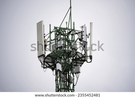 4G and 5G cellular. Base Station or Base Transceiver Station. Telecommunication tower. Wireless Communication Antenna Transmitter. Telecommunication tower with antennas .