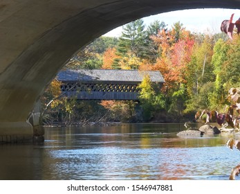 4K 60p close up of henniker covered bridge in new hampshire during fall