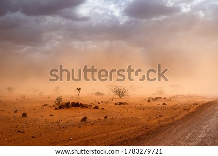 4k desktop background wallpaper e Desert in Africa landscape. dirt road and yellow orange dusty sandstorm Somalia region, Ethiopia, Africa