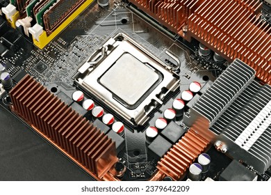 4K Image: Close-Up of Computer Motherboard and CPU Area, High-Tech Hardware Concept