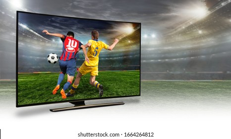 4k monitor isolated on white. tv with the nature view