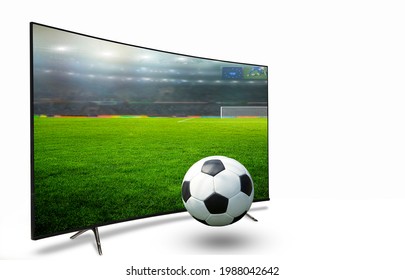 4k Monitor Watching Smart Tv Translation Of Football Game. Concept